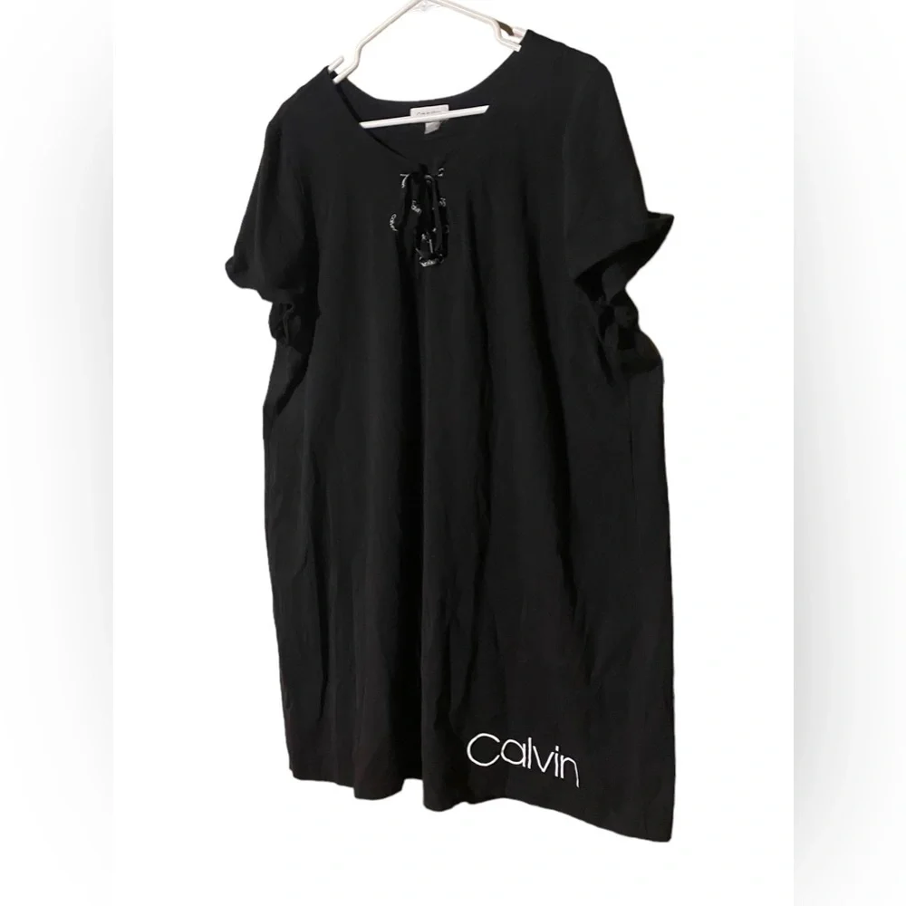 Calvin Klein T-Shirt Dress Women 1X Knee Length Short Sleeve Stretch Logo Comfy